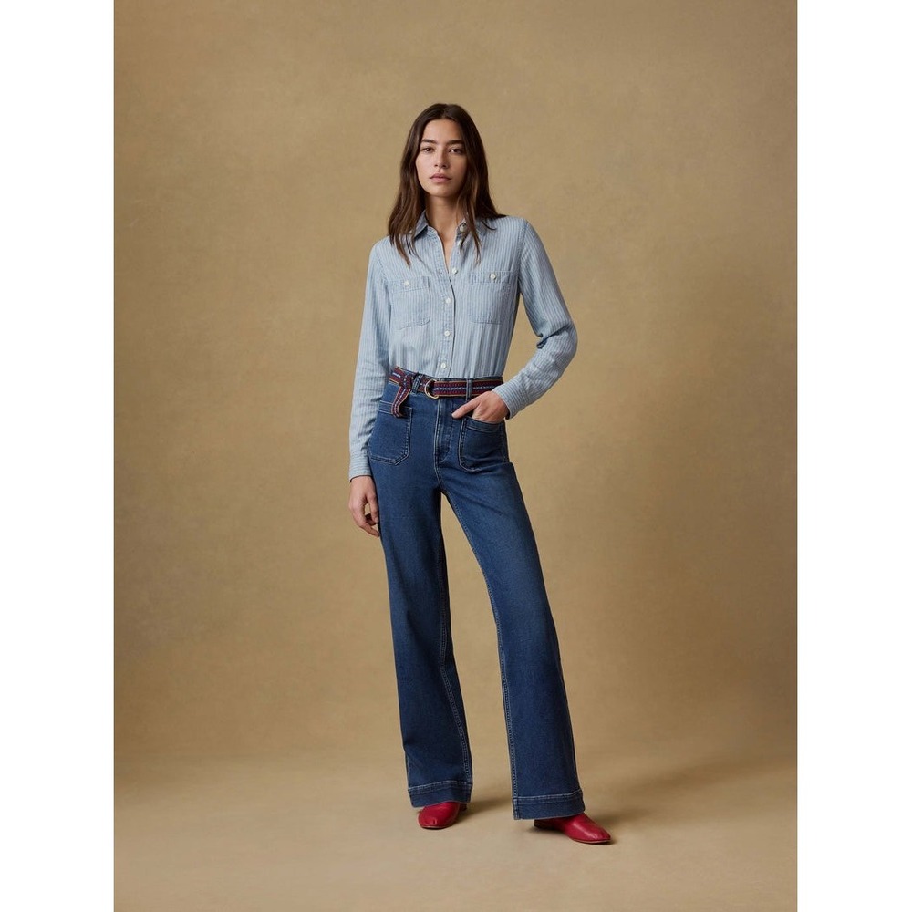Faherty Women Stretch Terry High Rise Wide Leg Patch Pocket Jeans Size 31